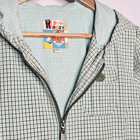 Roxy Green Checkered Jacket with Adjustable waist Size Large - Picture 6 of 8